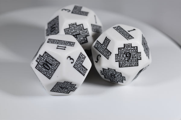 Dungeoneering d12 Opaque White (Custom engraved)