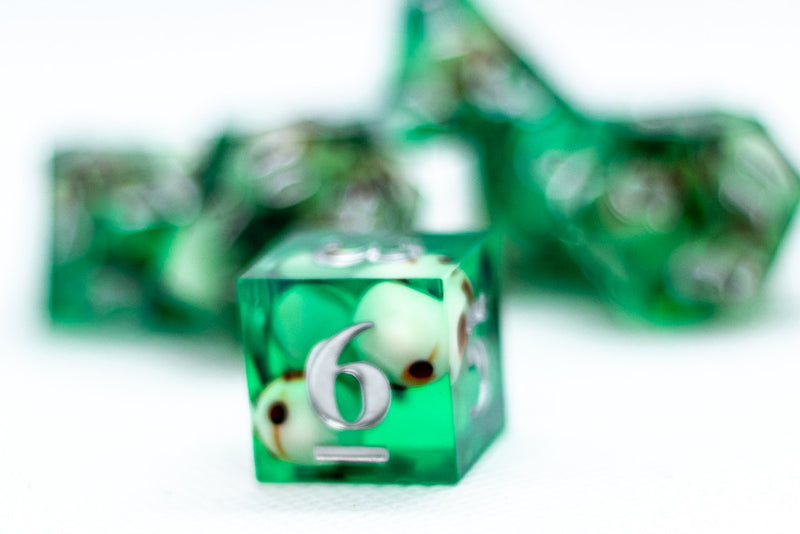 Teal Green Skull Inclusion 7-Dice Set Resin Sharp Edge RPG DND (Limited Stock)