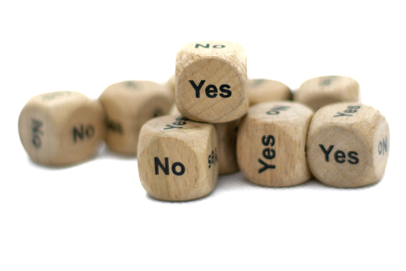 Yes/No Dice Wooden 16mm d6 w/Black Rounded Corners (sold per die) - Wood Dice