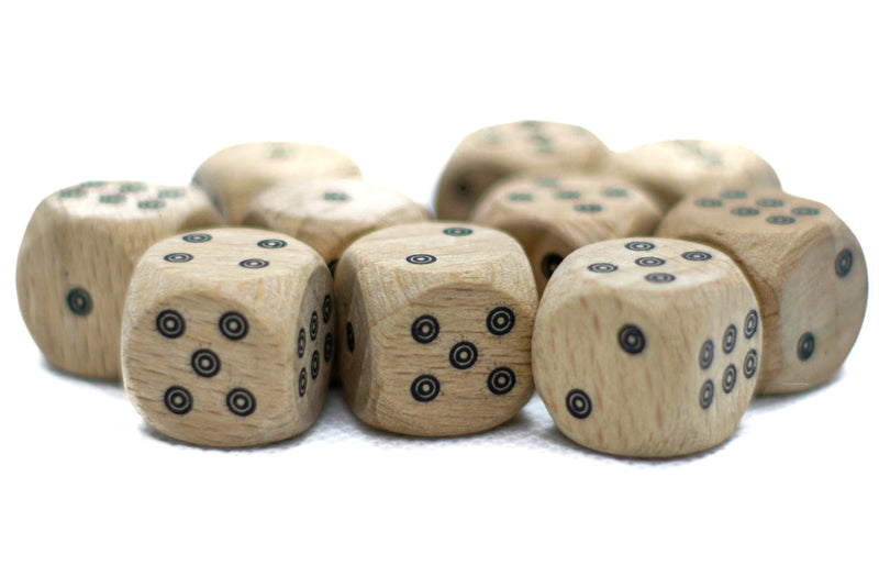 Birds-Eye Wooden 16mm d6 Dice w/ Black Dots Rounded Corners (sold per die) - Wood Dice