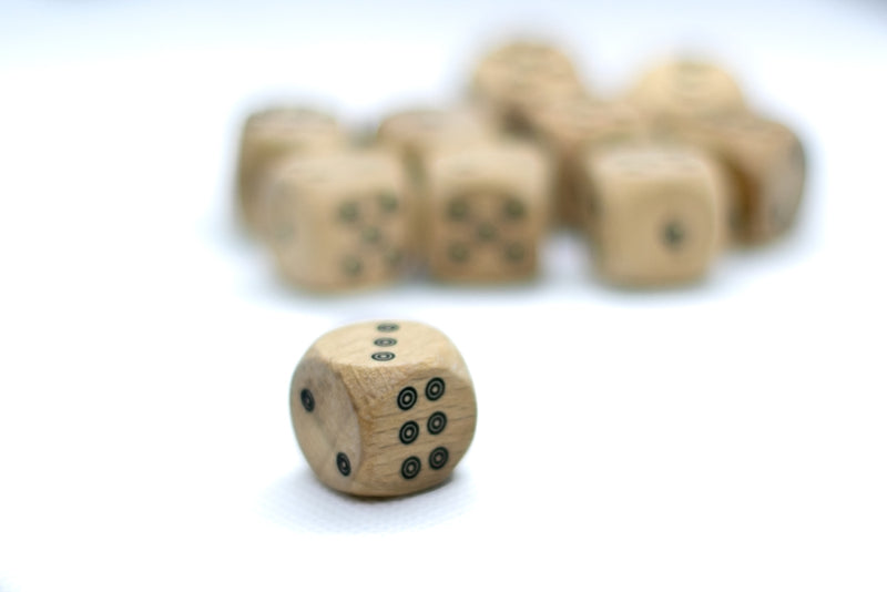 Birds-Eye Wooden 16mm d6 Dice w/ Black Dots Rounded Corners (sold per die) - Wood Dice