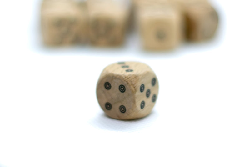 Birds-Eye Wooden 16mm d6 Dice w/ Black Dots Rounded Corners (sold per die) - Wood Dice