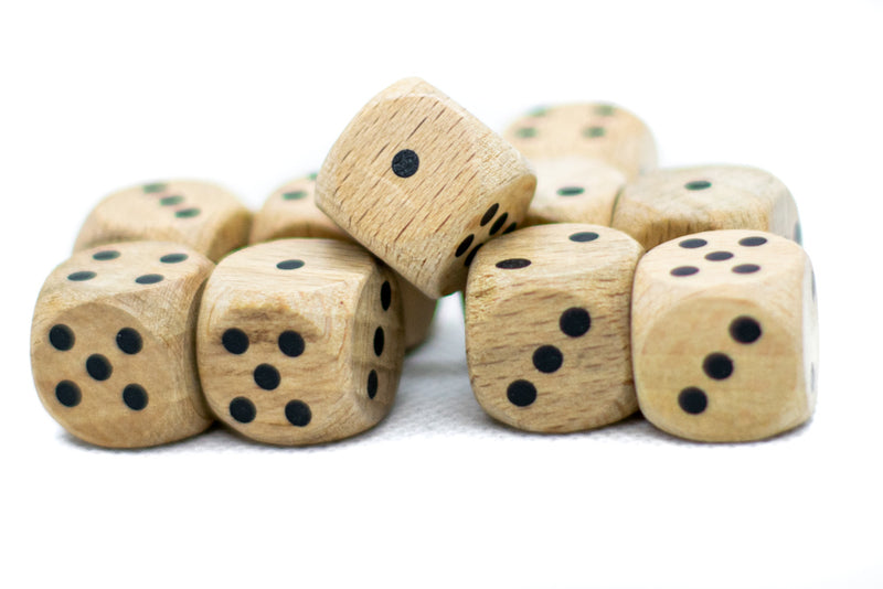 Wooden 16mm d6 Dice w/ Black Dots Rounded Corners (sold per die) - Wood Dice