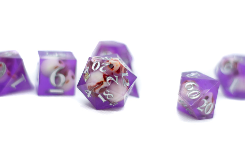 Purple Skull Inclusion 7-Dice Set Resin Sharp Edge RPG DND (Limited Stock)