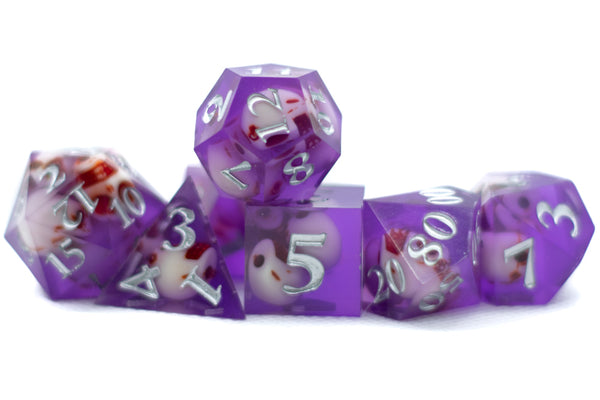 Purple Skull Inclusion 7-Dice Set Resin Sharp Edge RPG DND (Limited Stock)