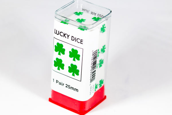 Lucky White Dice with Green Clovers Pair 25mm