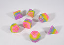Opaque Festive Easter Purple Blue Poly Dice Set with Gold (7) RPG DnD HdDice