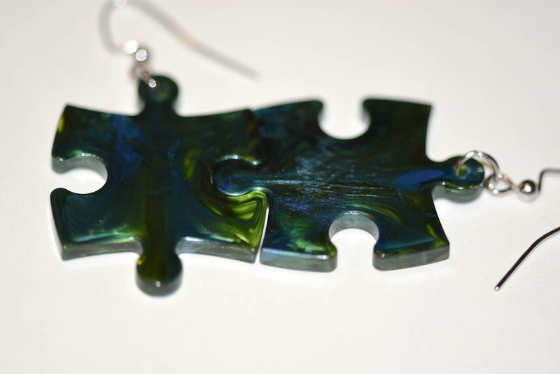 Earrings Scarab Puzzle Piece Pair (Green/Blue)