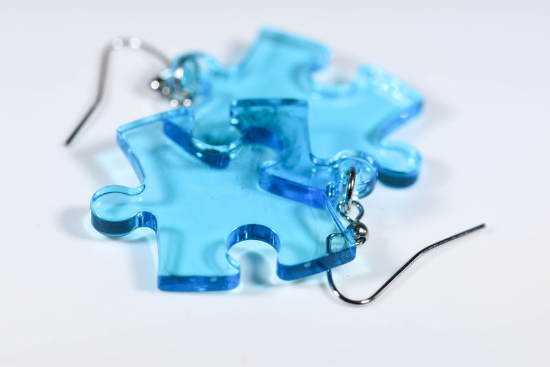 Earrings Translucent Puzzle Piece Pair (Blue) [6]