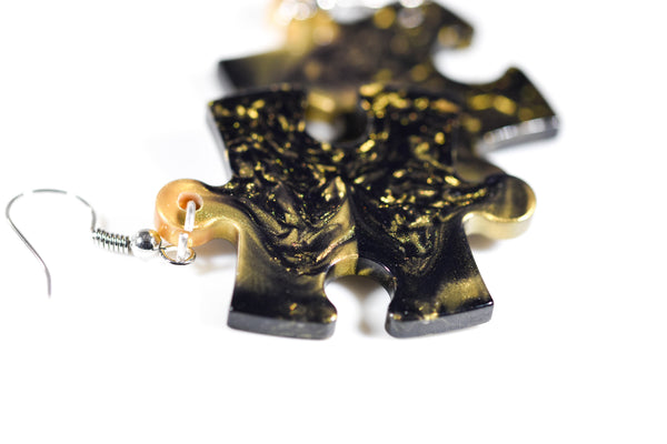 Earrings Gemini Puzzle Piece Pair (Gold/Black) [22]