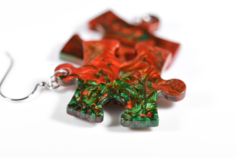Earrings Gemini Puzzle Piece Pair (Green/Red) [23]