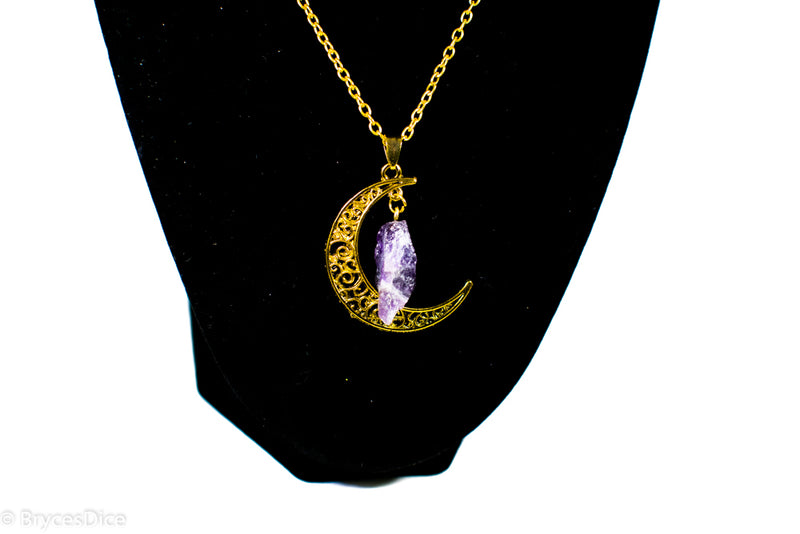 Amethyst Gold Metal Crescent Moon Necklace Pendant