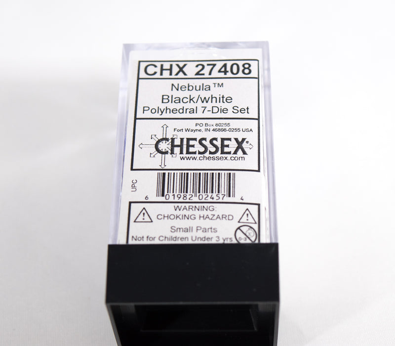 Chessex Polyhedral 7 Die Nebula Black w/ White Numbers Set Of 7 Dice CHX 27408