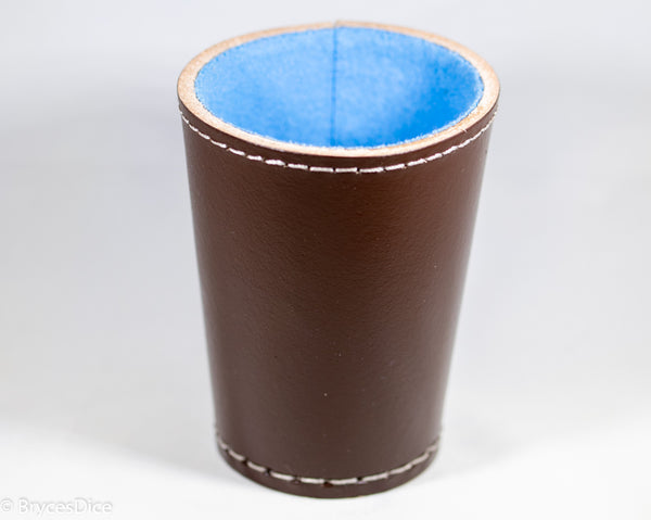 Handmade Leather Dice Cup (Brown w/Blue Lining)