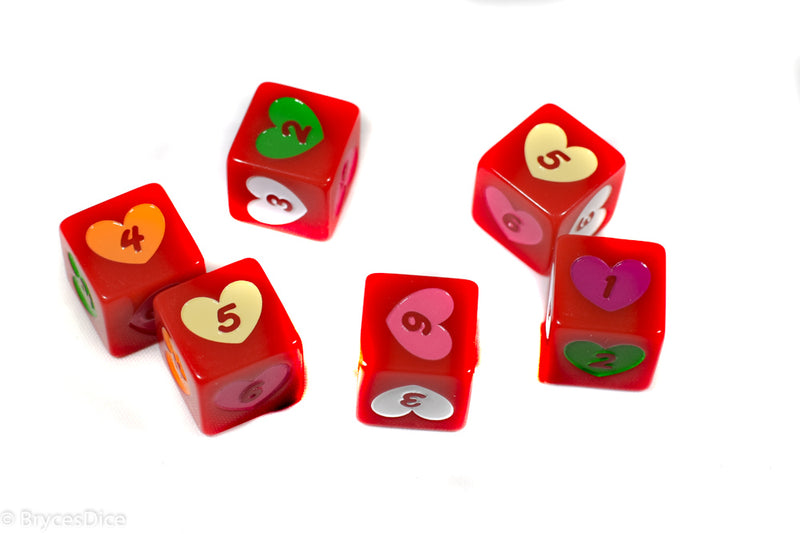 Candy Heart Dice Acrylic 16mm White, Pink, Purple, Yellow, Green