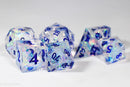Ice Cubes Sharp Edge Resin 7-Dice Dice (Clear Shimmer w/ Blue Numbers)