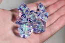 Ice Cubes Sharp Edge Resin 7-Dice Dice (Clear Shimmer w/ Blue Numbers)