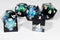 Deep Nether Sharp Edge Resin 7-Dice Dice (Blue-Green and Black w/ White Numbers)