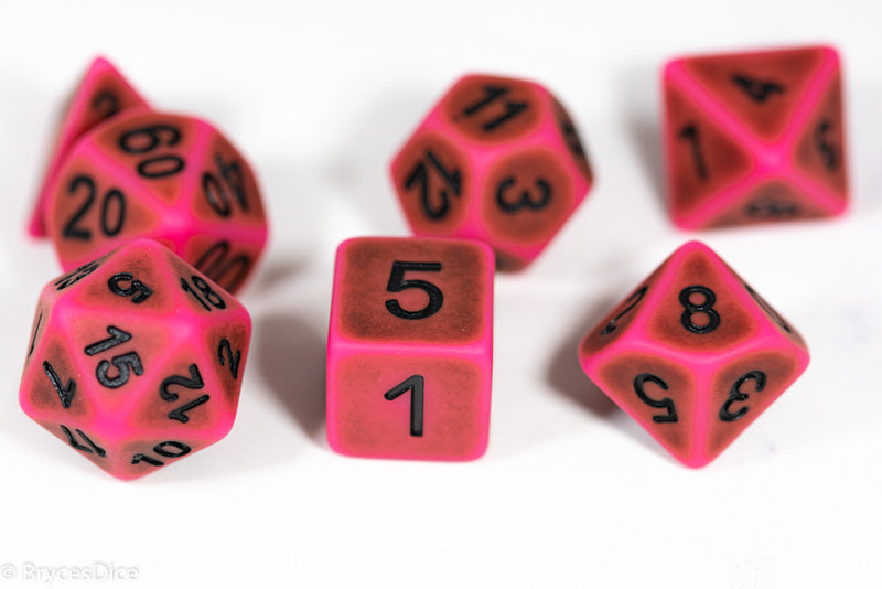"Used Eraser" Pink w/Green Ancient Effect 7-Dice Set