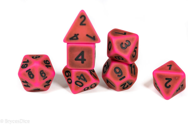 "Used Eraser" Pink w/Green Ancient Effect 7-Dice Set