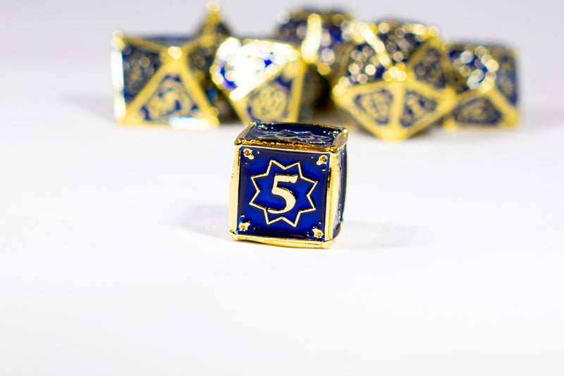 Space King 7-Dice Metal Set Gold w/ Blue Fill {North Star Dice Collection}