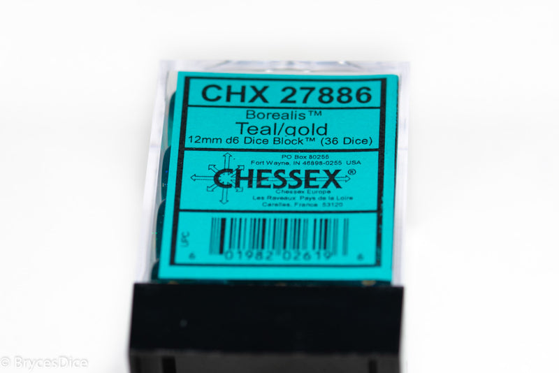 Borealis Teal/gold 12mm d6 Dice Block CHX 27886 OG Old Glitter