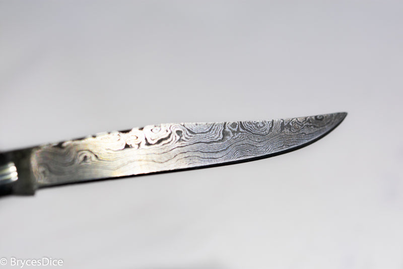 (White/Black) 9" Damascus Pocket Knife