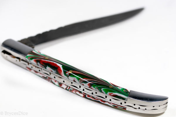 (Green /White/ Red) 9" Damascus Pocket Knife