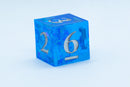 Powder Blue Sharp Edge Resin d6-Dice (Blue w/Silver Numbers) [subtle imperfection]