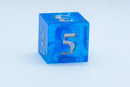 Powder Blue Sharp Edge Resin d6-Dice (Blue w/Silver Numbers) [subtle imperfection]
