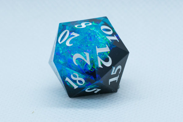 Deep Nether Sharp Edge Resin d6 / d20-Dice (Blue- Black w/ White Numbers)