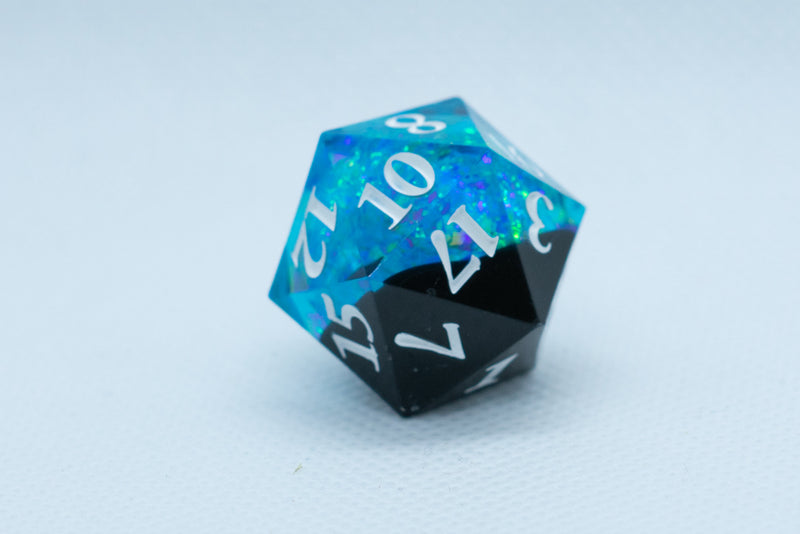 Deep Nether Sharp Edge Resin d6 / d20-Dice (Blue- Black w/ White Numbers)