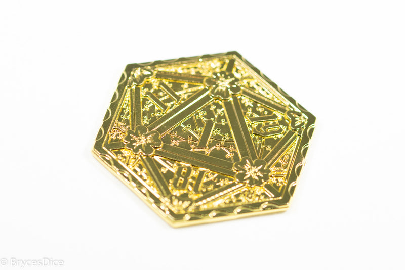 Gold d2 Coin Shaped like d20 Solid Gold Color