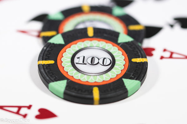 13.5g 'Basic' Poker Chip (100) Black/mint/yellow [sold by the piece]