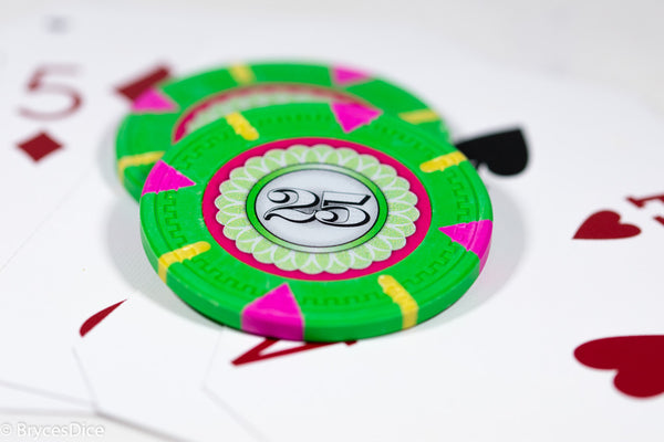13.5g 'Basic' Poker Chip (25) Green/pink/yellow [sold by the piece]