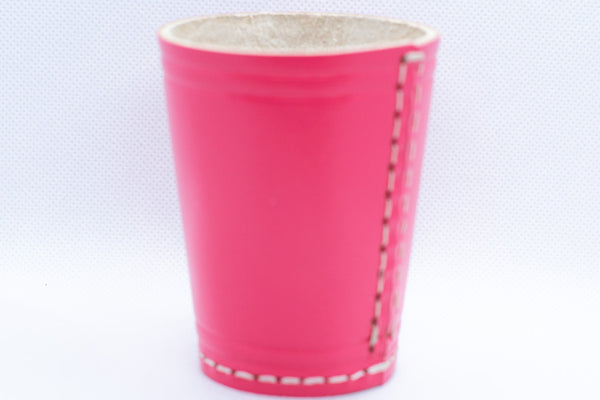 Handmade Leather Dice Cup (Pink) No Lining white thread Simple