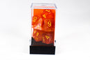 Chessex Polyhedral 7 Die Ghostly Glow Red w/ Yellow Numbers Set Of 7 Dice CHX 27523