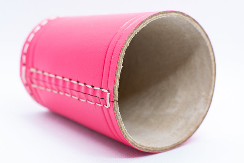 Handmade Leather Dice Cup (Pink) No Lining white thread Simple