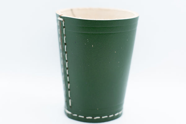 Handmade Leather Dice Cup (Green) No Lining white thread Simple