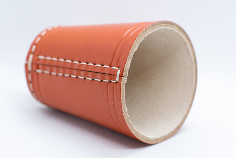 Handmade Leather Dice Cup (Orange) No Lining white thread Simple