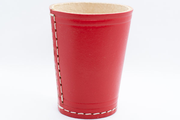 Handmade Leather Dice Cup (Red) No Lining white thread Simple