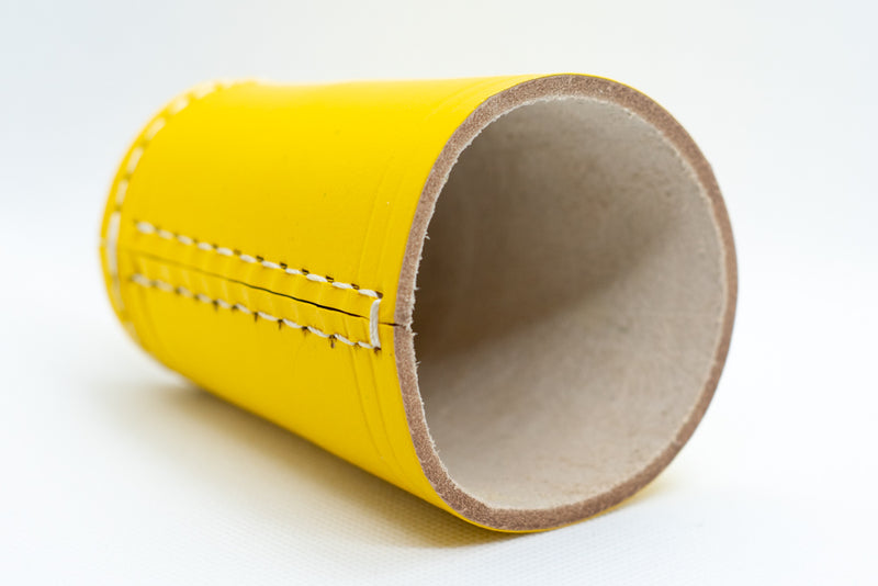 Handmade Leather Dice Cup (Yellow) No Lining white thread Simple