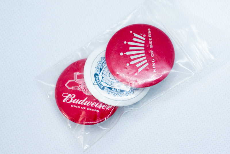 Budweiser Buttons 3-Pack White & Red 'King of Beers'