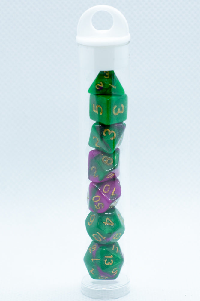 Wizard Jungle Mini Two Tone Polyhedral RPG Dice Set Small D4-D20 in Tube