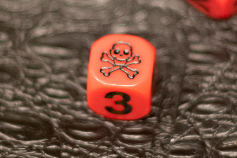 Red Pirate D6 Dice Numbered with Skull and Cross Bones (sold per die)