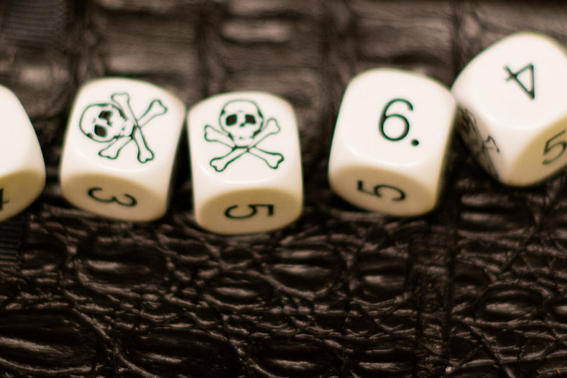 White Pirate D6 Dice Numbered with Skull and Cross Bones (sold per die)