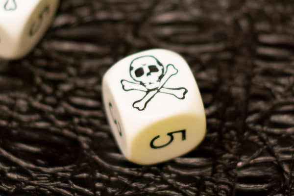 White Pirate D6 Dice Numbered with Skull and Cross Bones (sold per die)