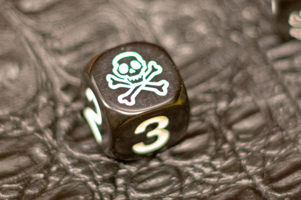 Black Pirate D6 Dice Numbered with Skull and Cross Bones (sold per die)