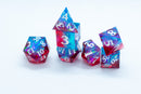 Infected Sharp Edge Resin 7-Dice Dice (Blue Red w/ White Numbers)