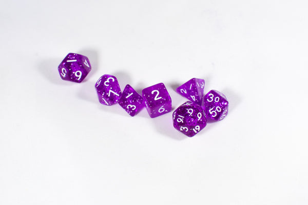 Purple with Glitter Miniature Poly Dice Set Small (7) RPG DnD Mini